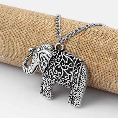 China FASHIONABLE Silver Necklace Men Flower Heart Women/Hollow Filigree Elephant/Sun Charms Pendant Necklace Metal Chain Jewelry 95cm Long for sale