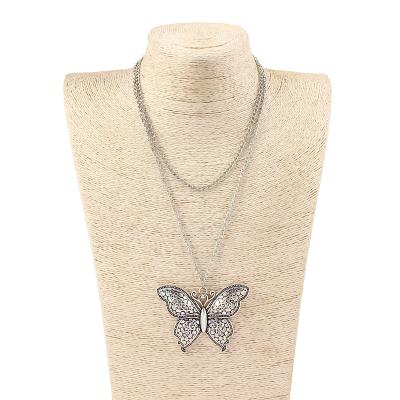 China Trendy Big Silver Cute Animal Butterfly Charm Antique Statement Necklace Fashion Jewelry Pendant Gift for sale