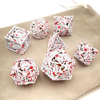 China DND Games SG Craft Custom Dies DND Polyhedral Die Set For Dungeons And Dragons Games Red And White Metal Cavity Dies for sale