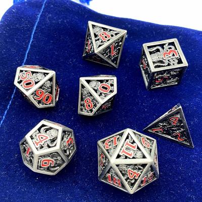 China Wholesale High Quality DND D&D D&D Games Metal Dnd Dies Polyhedral Hollow Set Role Playing Custom Hollow Dies Set With Blue Bag for sale