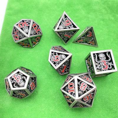 China Wholesale High Quality DND D&D D&D Games Metal Polyhedral Hollow Dies Set Role Playing Custom Hollow Dies Set With Green Bag for sale