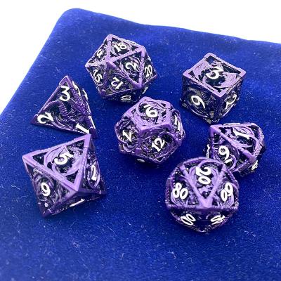 China High Quality DND Games SG Craft DND Dice Set Polyhedral Dice Dungeons and Purple Dragons Metal Hollow Dice With Bag for sale