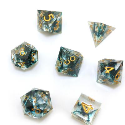 China DND Games Promotional Wholesale Cloud Dies D6 D8 D10 D20 Edge DND RPG Polyhedral Custom Colored Dark Green Gemstone Difusion Resin Dies for sale