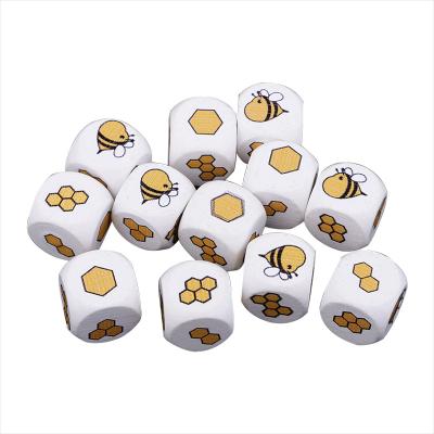 China DND Games Natural Wood Round Corner Different Colors Die Cut Dot 10-60mm Bee D6 Hexagon Custom Pattern Wooden Dies For Kids for sale