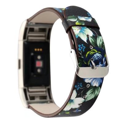 China Leather Custom Prints Genuine Leather Smartwatch Strap For Fitbit Charge 2 Watch Band Strap for sale