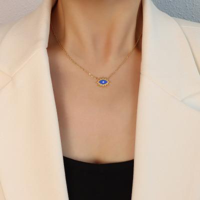 China FASHIONABLE Creative Design Gold Epoxy Blue Eye Jewelry Stainless Steel Necklace Woman High Quality Collares Mujer for sale