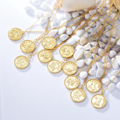 China Cute Zodiac Silver Vermeil Gold Vermeil Collier Femme s925 Double Side Coin 12 Constellation Necklace Pending Luxury Women for sale