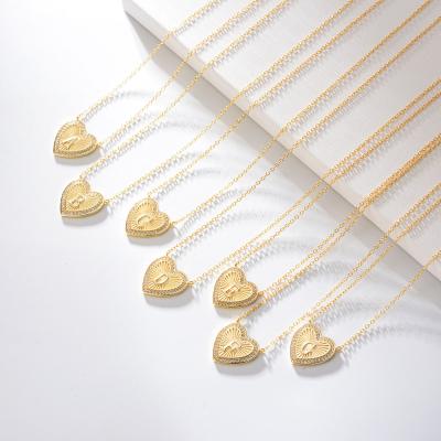 China Cadena De Plata Trendy Letter Jewelry Silver Inlay Zircon Diamond Sun Light Heart Initial Micro Necklace For Women Gift for sale