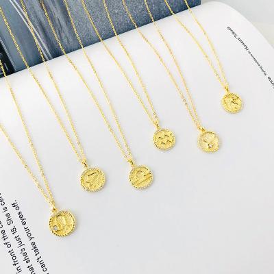 China FASHIONABLE High Quality Relief Coin Jewelry Kalung CZ Zircon Zodiac Sign Necklace Star Pendant 925 Sterling Silver Necklaces for sale