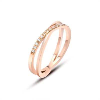 China 2021 Fashionable Thin Adjustable Titanium Steel Couples Ring Rose Gold Plated Zircon Ring CLASSIC Eternity Ring Factory Price for sale