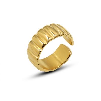 China CLASSIC Chinese Factory Custom 18K Gold Plated Open Cuff Ring Hip Hop Chunky Fashion Jewelry Stainless Steel Ladies Ring for sale