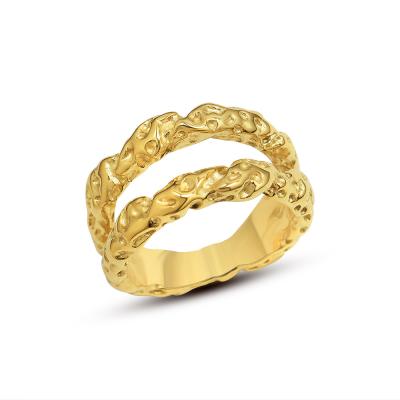 China TRENDY Personalized Waterproof Stainless Steel Irregular Shape Gold Hammered Handmade Ring Jewelry for sale