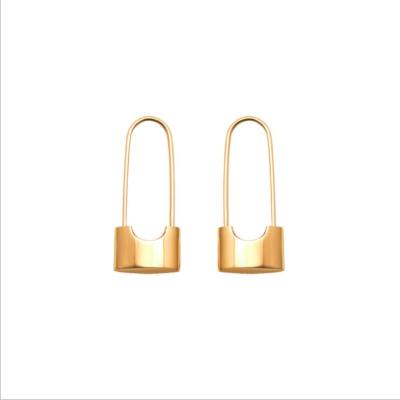 China 18K Fashion Jewelry Lock Pin Earring Stainless Steel Safety Pin Earings Geometric Long Hoop Earrings for sale