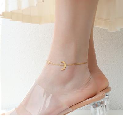 China FASHIONABLE Moon Star Star Moon Stainless Steel Gold Jewelry Fashion Tobillera Joyas Anklets Thin Chain Cute Girls for sale