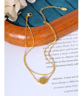 China TRENDY Tornozeleira Fashion Snake Chain Double Layer 18k Gold Plated Stainless Steel Anklets Women for sale