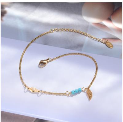 China FASHIONABLE Thin Chain Women Anklets Jewelry Anklets Wing Turquoise Stone Stainless Steel Bohemian Angle 1.5mm for sale