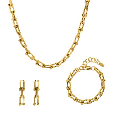 China Fashionable Wholesale Custom Gold Color Necklace Bracelet Earring U Shape Chain Jewelry Set Fashion Jewelry for sale