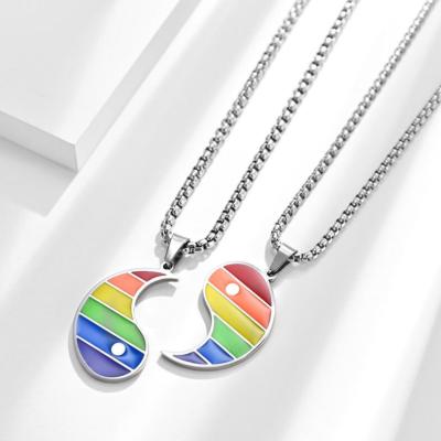 China TRENDY Hot Selling Rainbow Chain Necklace Fashion Flat Moon Gold Color Rainbow Pendant Chain for sale