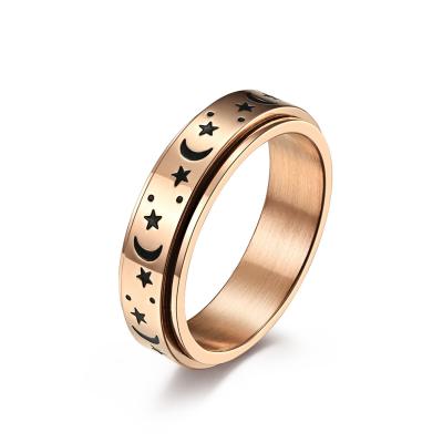 China CLASSIC Custom Jewelry Restless Person Ring Stainless Steel Rotating Ring Women Men Moon Stars Ring for sale