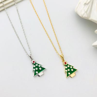 China New Design Christmas Hypoallergenic Cute Enamel Cute Tree Moge Collares Mujer Pendant Silver Necklace For Women for sale