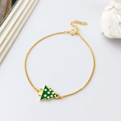 China Moge New Arrival Cute Thin Enamel Silver Chain s925 Cute Cartoon Green Tree Girls Christmas Bracelet for sale