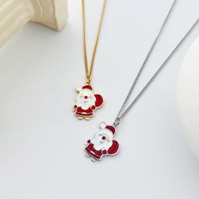 China Cute Low Moq Colares Women's Gold Plated Silver Enamel Jewelry Santa Claus Pendant Necklace For Christmas for sale