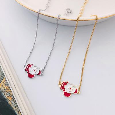 China Cute Moge Pulsera Girls New Adjustable High End Gold Plated Cute Santa Claus 925 Silver Red Enamel Bracelet For Christmas for sale