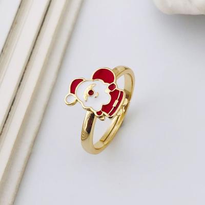 China Cute Vermeil de Moge Anel de Prata Hot Sale 18k Gold Enamel Red Santa Claus 925 Silver Adjustable Rings Jewelry Women for sale