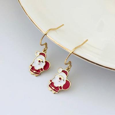 China Unique Designer Girls Sterling Silver Drop Hoop Earings Santa Claus Christmas Earrings Women Cute Moge Earring Earring for sale