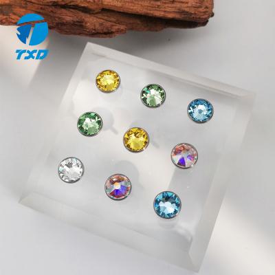 China Wholesale Custom Romantic F136 Swarovski 8mm Disc Piercing Big Titanium Edge Burst Stud 16G Earrings for sale