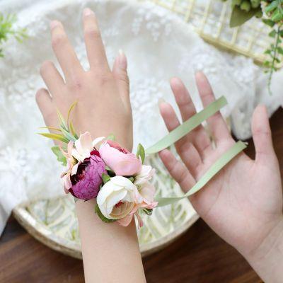 China Realistic Wedding Bride Bridesmaid Wrist Flowers Groom Best Man Corsage Simulation Bud Shoes Hats Apparel Gift Packaging Floral Ornaments for sale