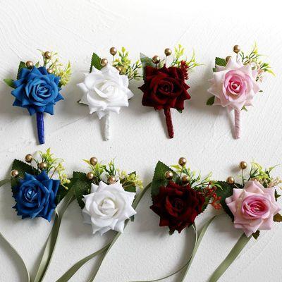 China Simulation Realistic Church Rose Wedding Groom Best Man Corsage Bridesmaid Silk Wrist Flowers Opening Meeting Corsage for sale