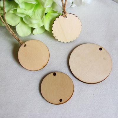 China Can Use For Gift Round Circle Wooden Tags With Hole Blank Wooden Tag Wedding Favor Tags+Jute Twine 39-58mm for sale