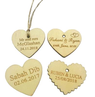 China Can Use For Gift Personalized Wedding Tags Custom Engraved Love Heart Wooden Tags Wedding Favor Tags Jute Party Decorations + Twine 40mm*37mm for sale