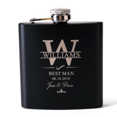 China Can Use For 6oz Stainless Steel Gift Personalized Engraved Black Hip Flask Wedding Favors Best Man Gift Groom Gifts for sale