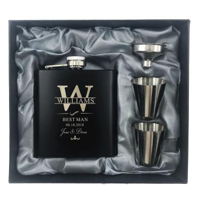 China Can Use For Gift Personalized Engraved 6oz Black Stainless Steel Hip Flask With Box Wedding Favors Best Man Gift Groom Gift Groomsman Gifts for sale