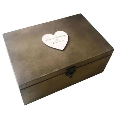 China China Custom Engraved Wedding Wooden Box Rustic Customs Book Customs Wooden Box Keepsake Box Wedding Box With Hearts for sale