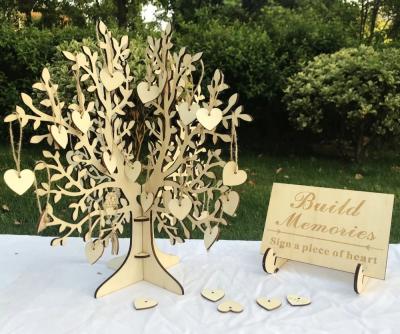 China Can Use For Tree 3D Guestbook Wooden Wedding Guest Book Wish Wooden Hearts Drop Pendant Ornaments For Wedding Patry Day Decortions 38x40cm for sale