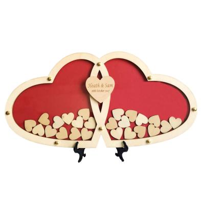 China Can use for red wedding guestbook guestbook guest book alternative wooden custom drop top box 45*23cm with 70pcs 3cm hearts for sale