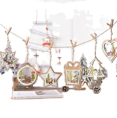 China Five-pointed Laser Star Heart Shape Christmas Star Double Wooden Tree Hollow Pendant Ornaments Christmas Decorations for sale