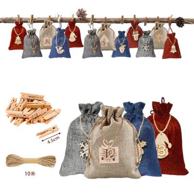 China Christmas Advent Calendar Bags Burlap Hanging Christmas Gifts 1-24 Bags Candy Gift Bags Christmas Decoration Bags for sale