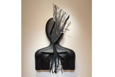 China 145cm H Fiberglass Abstract Figure Wall Art Sculpture Black Matt Finish for sale