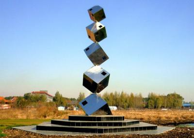 China Polished Large Garden Sculptures Metal , Cube Tower Stainless Steel Art Sculptures for sale