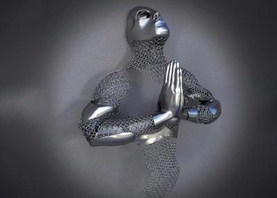 China Home Decor Figurative 3d Wall Man Stainless Steel Art Sculptures Matt Finish for sale