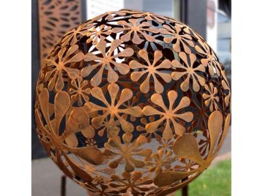 China Modern 100cm Dia Corten Steel Ball Sculpture For Garden Decor for sale