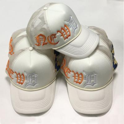 China COMMON OEM Covers 5 Panel Foam Trucker Hat Polyester Mesh Baseball Sports Rope Trucker Hat Beige for sale