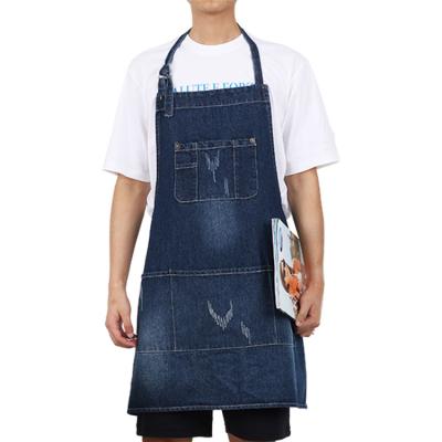 China KEFEI Maker Fashion Cotton Denim Apron Eco-friendly Kitchen Cooking BBQ Uniform Apron Custom Logo Apron for sale