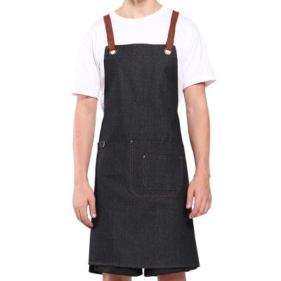 China Durable Unisex Work Cotton Denim Bib Restaurant Uniform Apron With Strap for sale