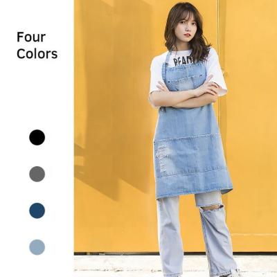 China Eco-friendly Cotton Denim Jean BBQ Apron Adjustable Strap Denim Gardening Uniform Apron for sale