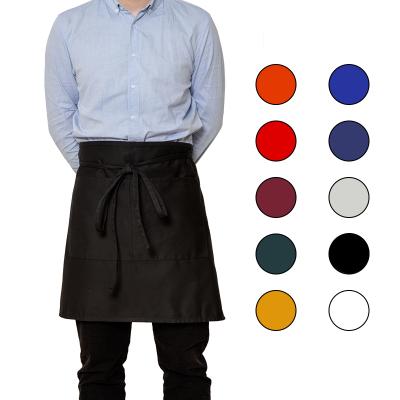 China Wholesaler Polyester Cotton Restaurant Half Waist Apron Uniform Cafe Uniform Waist Apron Eco-friendly For Waiters for sale